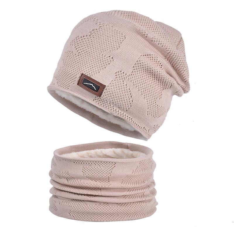 Winter Outdoor Riding Knitted Wool Hat Men's Velvet Warm Hat Scarf Two-piece Ear Protector Pullover Hat