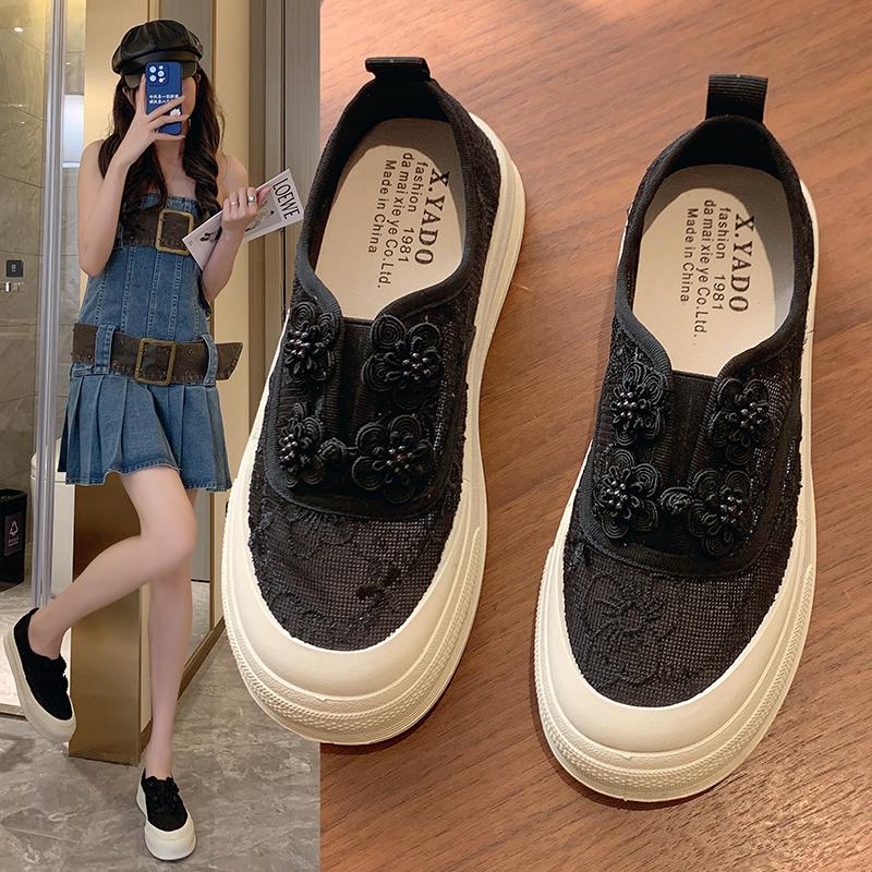 Fashion 2024 Summer Tennis Women's Breathable Thin Style New  Little White with Skirt Thick Sole Lace Canvas Shoes  Sneakers