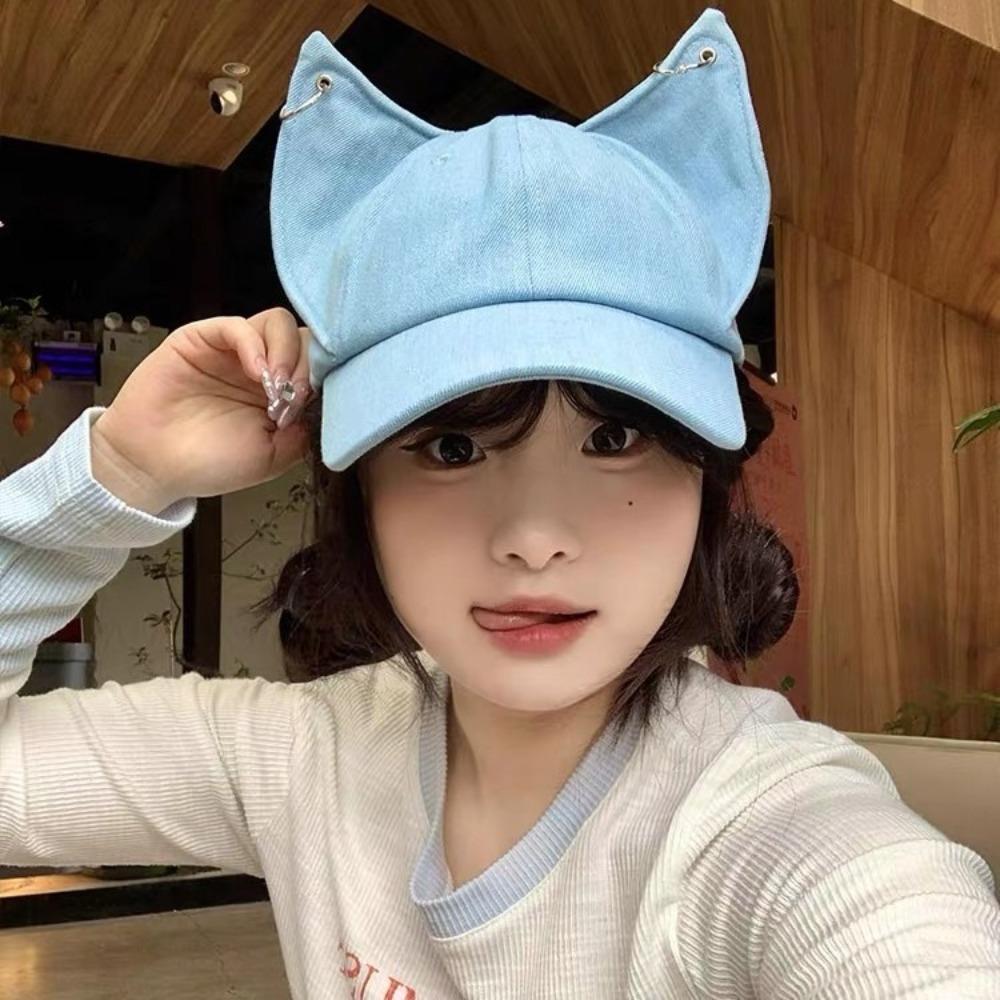 Cute Cat Ears Baseball Cap Y2k Sun Hat New Women Peaked Cap  Spring Summer