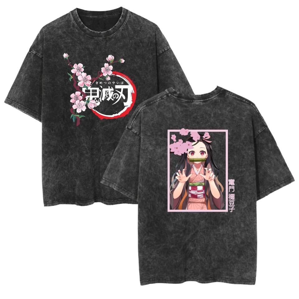 Anime Demon Slayer Kamado Nezuko Kawaii Printed T-shirt Men Women Casual Tshirts Washed Cotton Tee Harajuku Male Manga T Shirt