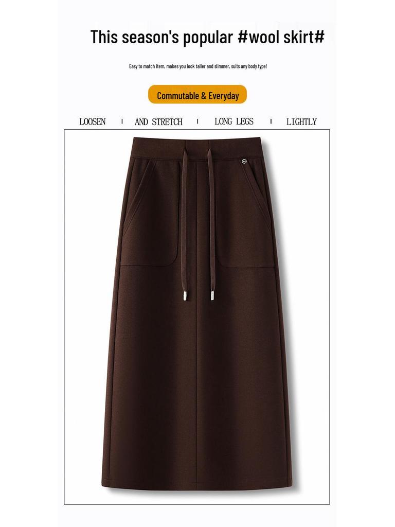 Soft & Fluffy Wool-Blend Mid-Length High-Waisted Slim-Fit Skirt for Women - 2025 Winter Collection