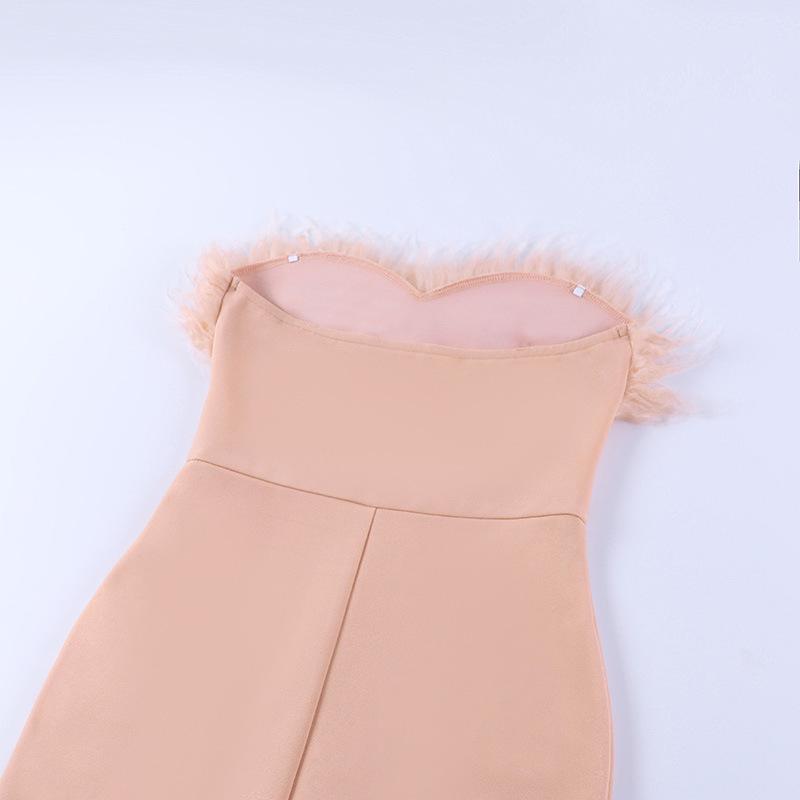 Personality Sleeveless Bodycon Dress with Side Slit and Fur Details Skirt Slim-fit Bag Hip Fluffy Pencil Skirt Dress Dress Skirt Bridesmaid Skirt