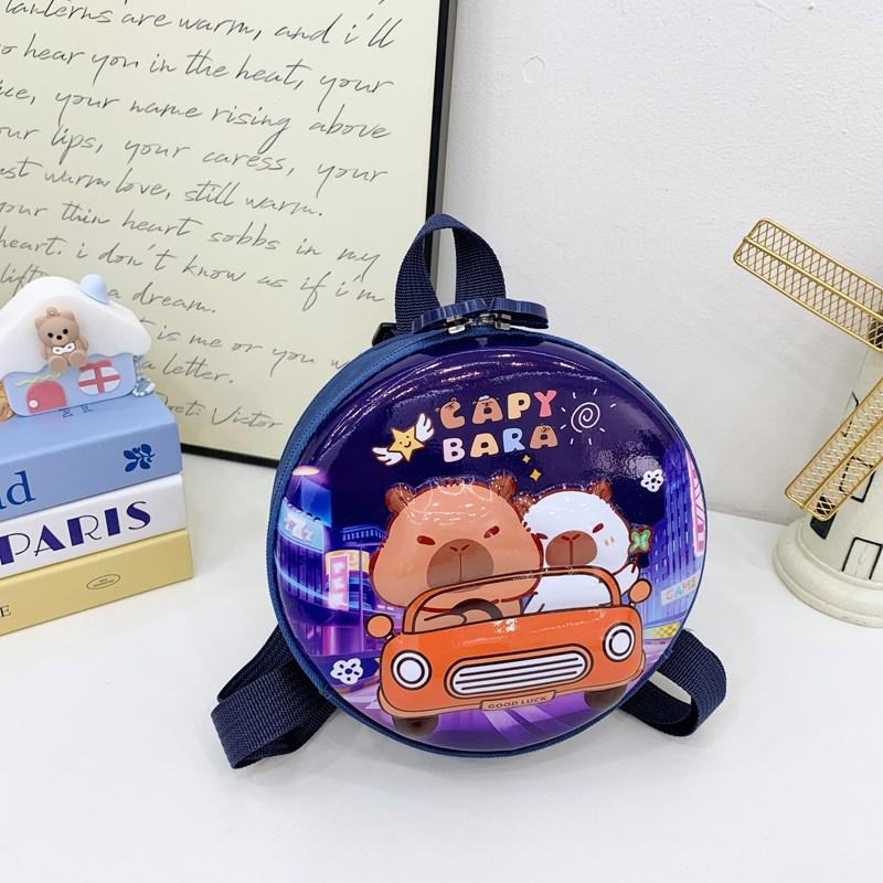School Bag New Cartoon Hard Shell Small Round Bag Kapibara Cute Eggshell Small School Bag Boys and Girls Snacks Backpack