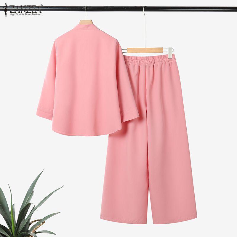ZANZEA Women 3/4 Sleeve Blouse and Pants Casual Two Piece Suit Sets