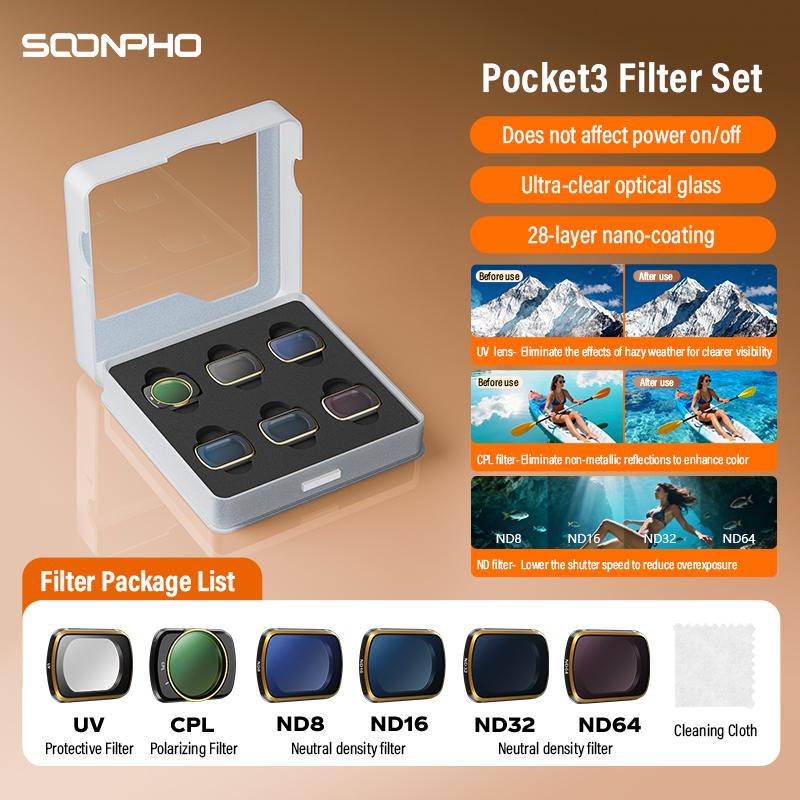 Soonpho Magnetic ND/PL Filter Set Compatible with DJI OSMO Pocket 3 Neutral Density Polarizing Action Camera Accessories Filter set