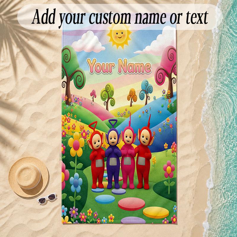Beach TowelTeletubbies Custom Name Text Personalized Soft Towel for Beach Pool Indoor Home Decor Gift