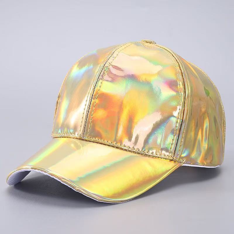 Laser PU Hat Solid Color Street Waterproof Duck Tongue Hat Sunshade Colorful Leather Baseball Hat PU Colorful