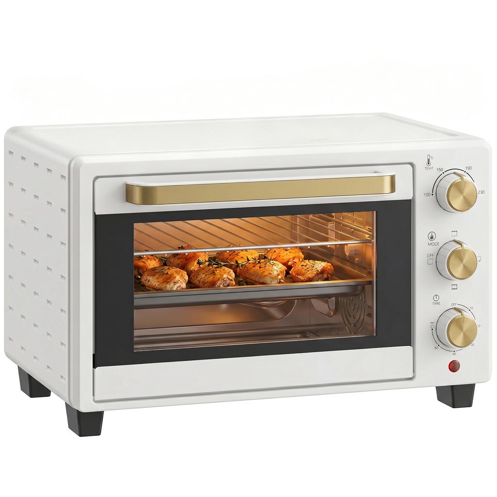 Mini Oven 21L Countertop Electric Grill Adjustable Temp 1400W White