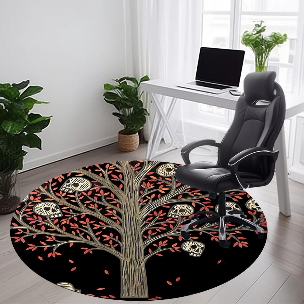 1PC Skull Tree Office Round Area Rug, Mat Suitable ForOffice, Under Office Chairs Bedroom Living Room Home Decor, Room Deco