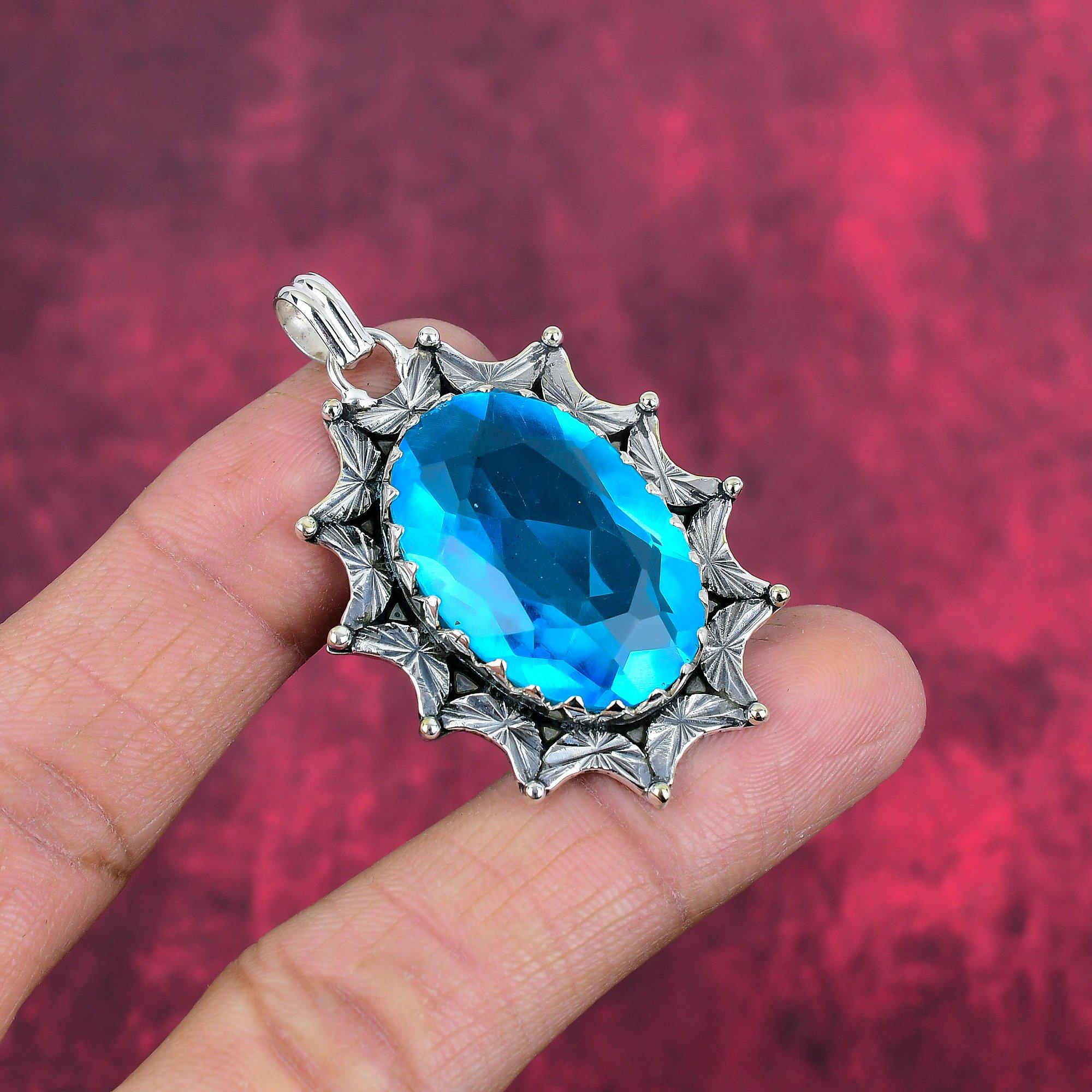 

Подвеска Swiss Blue Topaz из цельного стерлингового серебра 925 пробы, подвеска из драгоценного камня ручной работы, подарки для жены, абсолютно новая подвеска 2.05 Inches синий