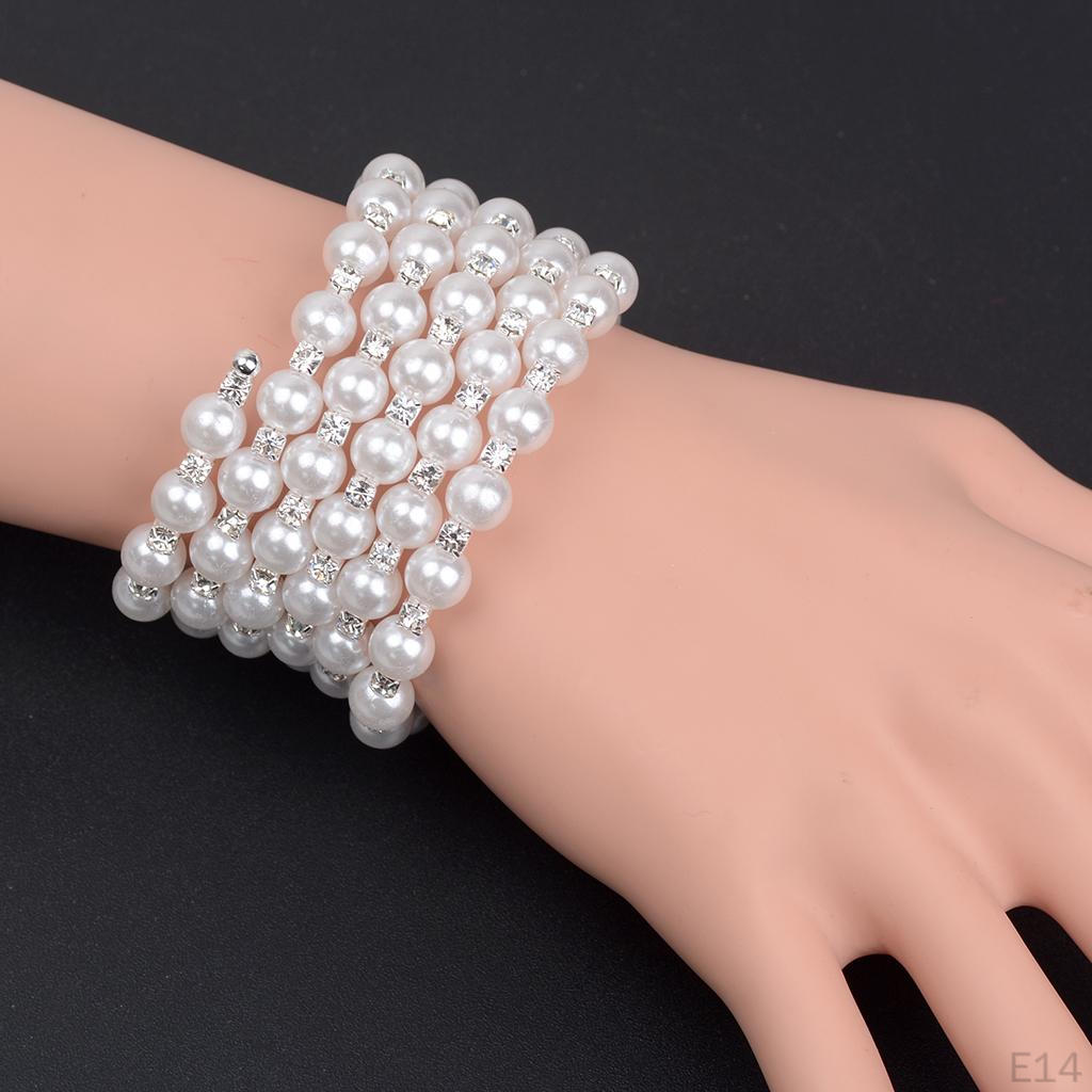 Artificial Pearl Bangle Rhinestone Stretch Bracelet