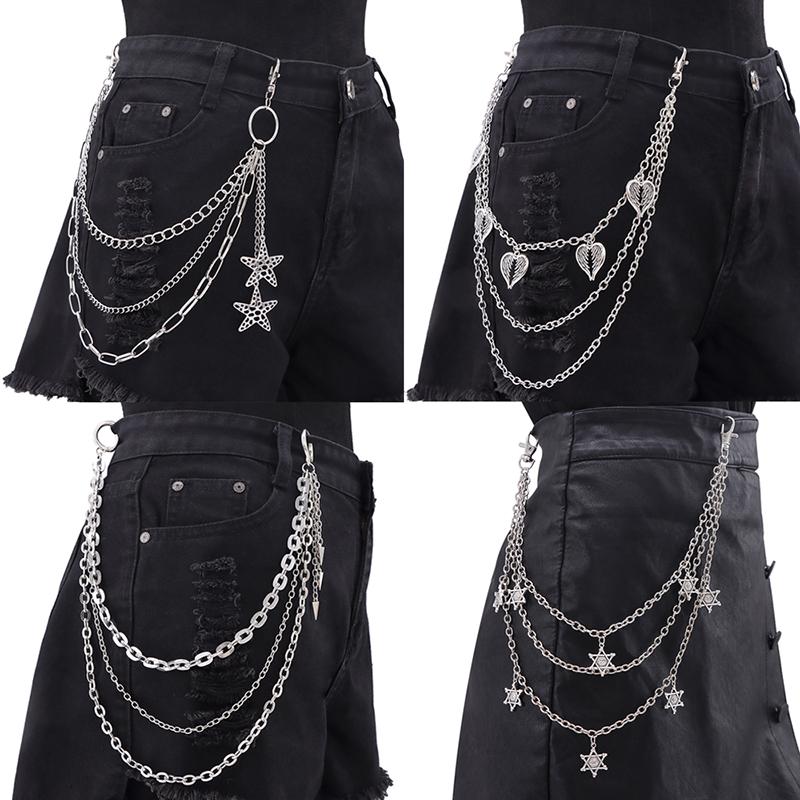 שרשרת מותן היפ-הופ פאנק רחוב לנשים גברים גותי שרשרת מותן למכנסיים רב-שכבתית שרשרת מכנסיים רב-תכליתית שרשרת מותן למכנסיים ג'ינס