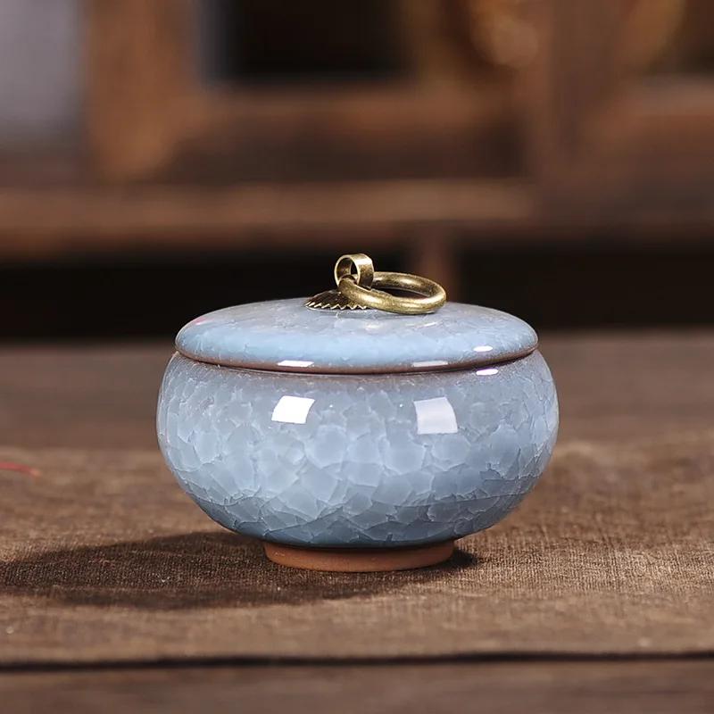 Cracked Ceramic Tea Caddies Coffee Canister Household Portable Travel Mini Porcelain Sealed Moisture-proof Storage Jar Home Deco