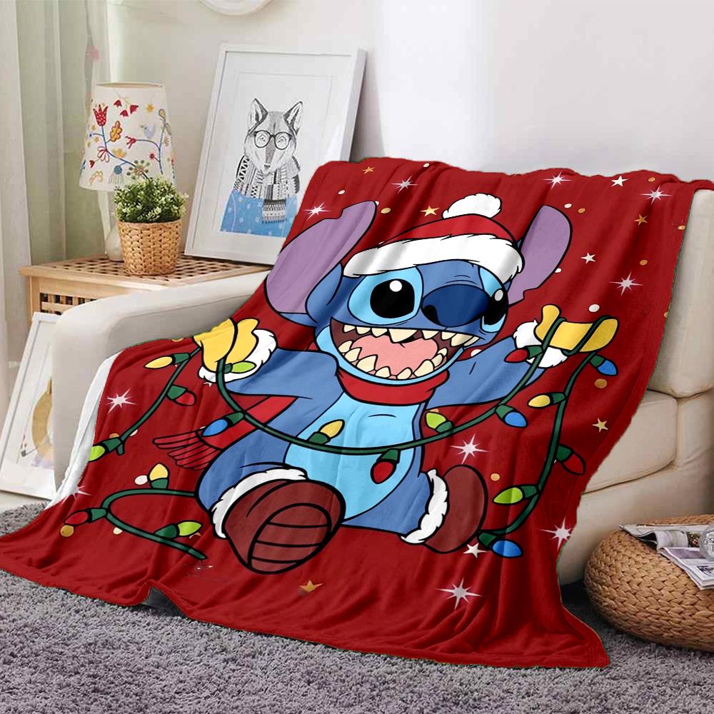 Christmas Stitch Lights Flannel Blanket Super Soft Warm Cozy Blanket For Sofa Bed Office Travel Allseason Home Decor Gift