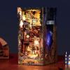 FUNPOLA 3D Puzzle Booknook Kit Bookend Wooden Puzzle DIY Miniature Dollhouse with LED Light Bookshelf Holder Bookend Display Craft Set for Kids and