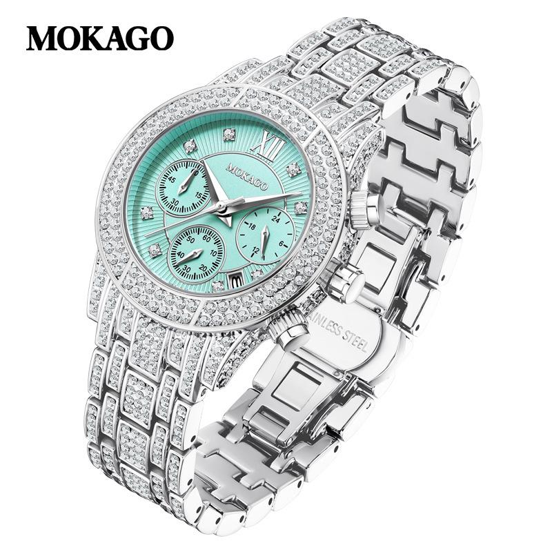 Mokaka Women s Waterproof Quartz Watch: Fashionable Light Luxury with Three-Eye Six-Hand Calendar.