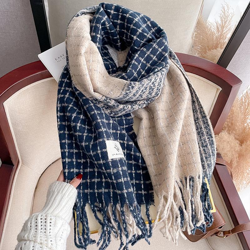 New autumn and winter scarf women's high-end atmosphere pink plaid couple shawl