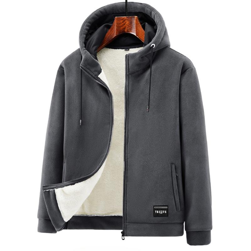 Winter Plush Hooded Cardigan Thickened Sweatshirt In Autumn and Winter Loose Sports and Casual Lamb Velvet Warm Jacket for Men
