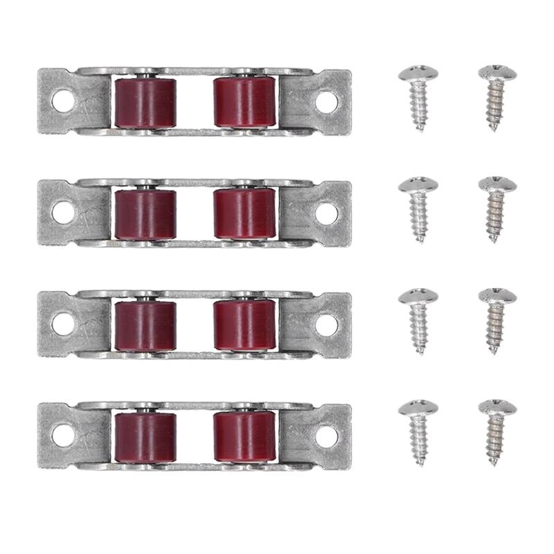 Silent Sliding Window Pulley 4 Pcs Nylon Steel Slot Wheel Heavy Duty Universal Door Window Sliding Replacement Fittings for Home