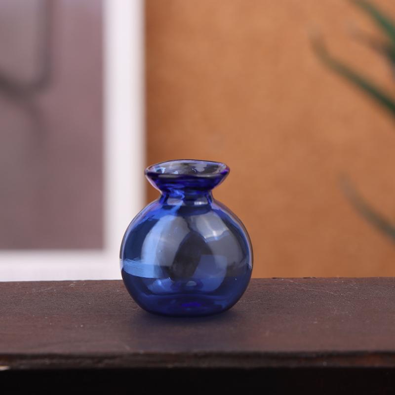 

Симпатичні прикраси зі скляної вази для сухих квітів Мініатюрна скляна ваза для лялькового будиночка Міні-ваза для квітів для меблів для лялькового будиночка Декоративні аксесуари синій