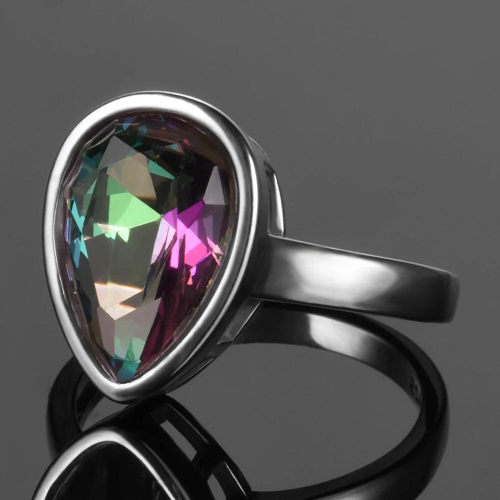 Fashion CopperPlating Ring for Women 9*13mm Waterdrop Rainbow Fire Mystic Topaz Rings Vintage Jewelry Anniversary Party Gifts