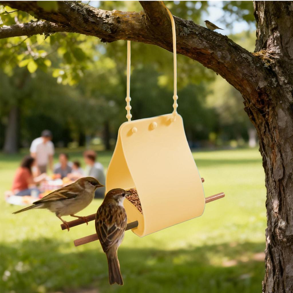 Bird Feeder Silicone Feeding With Wooden Perches Adjustable Strap Small Bird Feeder For Backyard Garden Decor Window Viewing