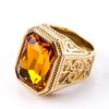 Luxury Square Big Stone Engagement Ring Men Stainless Steel Punk Skeleton Gothic Black Wedding Rings