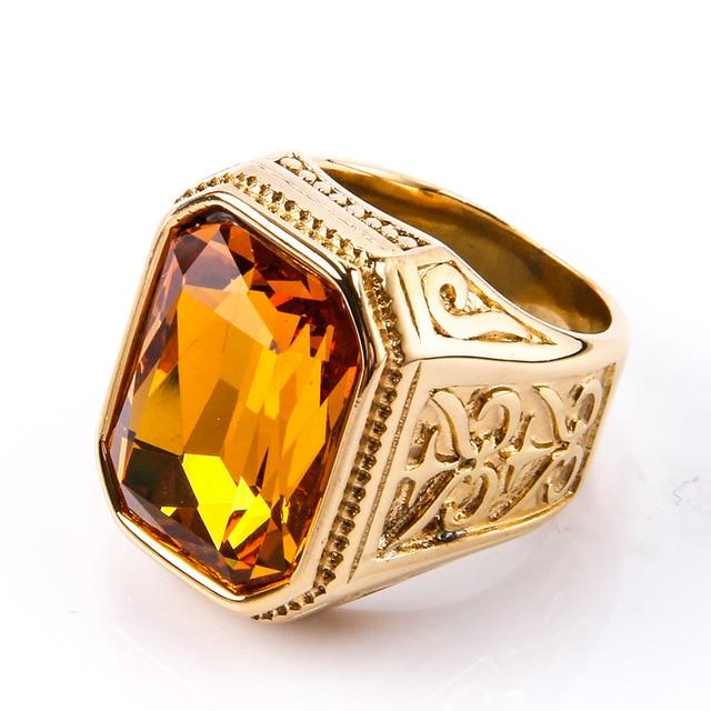 Luxury Square Big Stone Engagement Ring Men Stainless Steel Punk Skeleton Gothic Black Wedding Rings