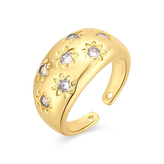 Bague - LUXENTER - Juini - alliage métallique finition or jaune 18 carats - oxyde de zirconium - largeur 11 mm