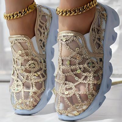 Women's Wide Width Mesh Sneakers, Breathable Low Cut Slip-Ons, European Casual Flats for Women