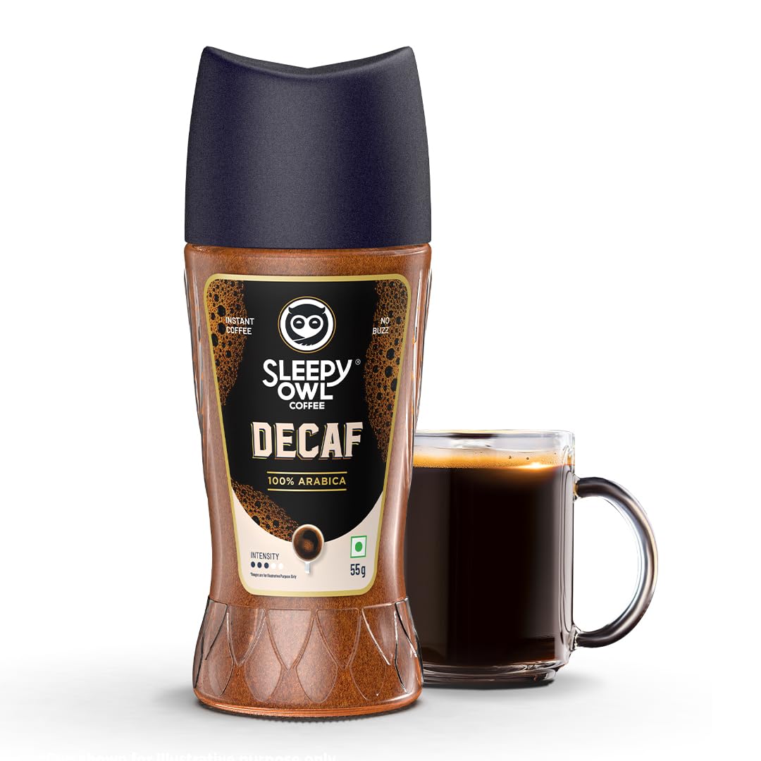 

Sleepy Owl Decaf Coffee, 100% Arabica Instant Coffee, Decaffeinated Coffee Powder, No Crash or Jitters, Smooth Taste & Rich Aroma, Make It Hot or