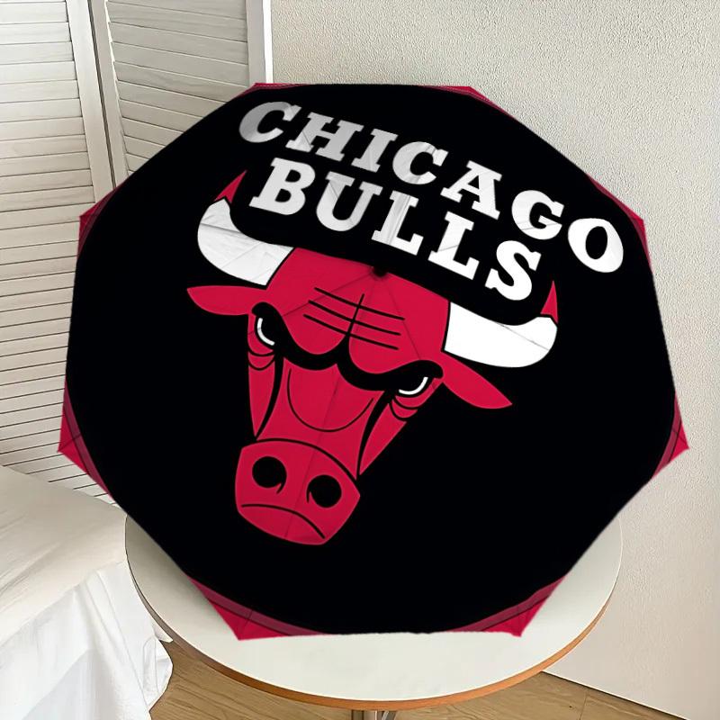 1 Stück Chicago Bulls Automatischer Persönlichkeits-Regenschirm | Tragbarer Faltbarer 8-Rippen Manuell Öffnender, Süßes Halloween- & Weihnachtsgeschenk für Draußen, Lässiges Accessoire,