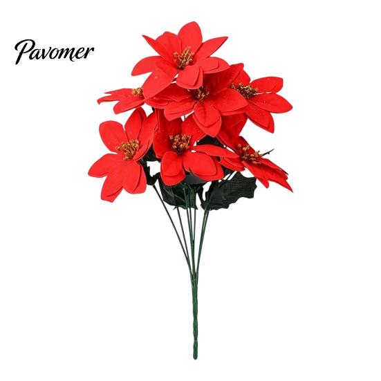 Vibrant Red Poinsettia Bunch for Home Artificial Flowers, Christmas Bouquet with Berries, Faux Silk Synthetic Flower Decoration Floral Stems