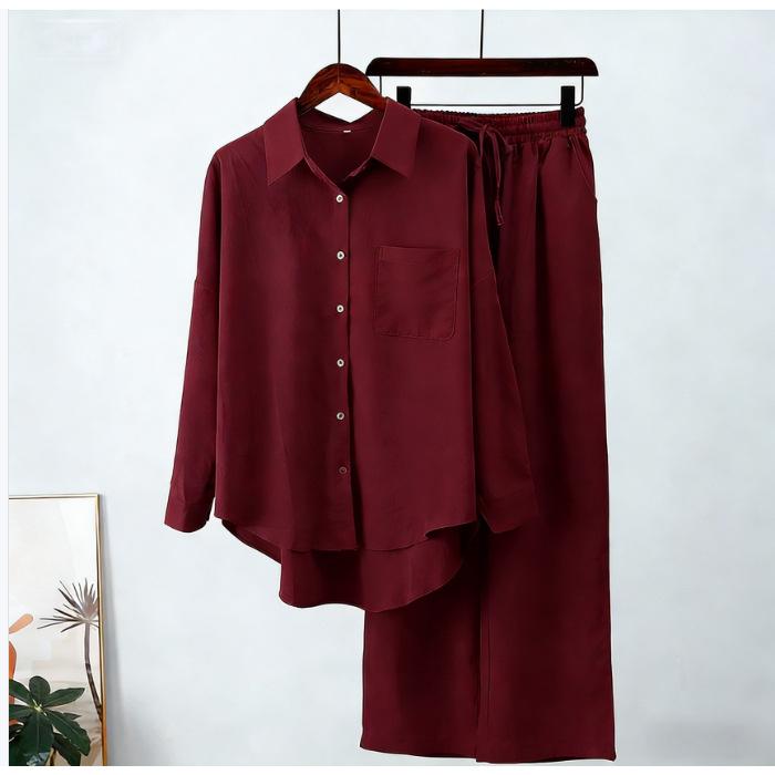South East Asia Autumn and Winter Large Size Loose Elastic Wrinkle Long Sleeve Shirt Wide Leg Pants Fashion Casual Sports Suit