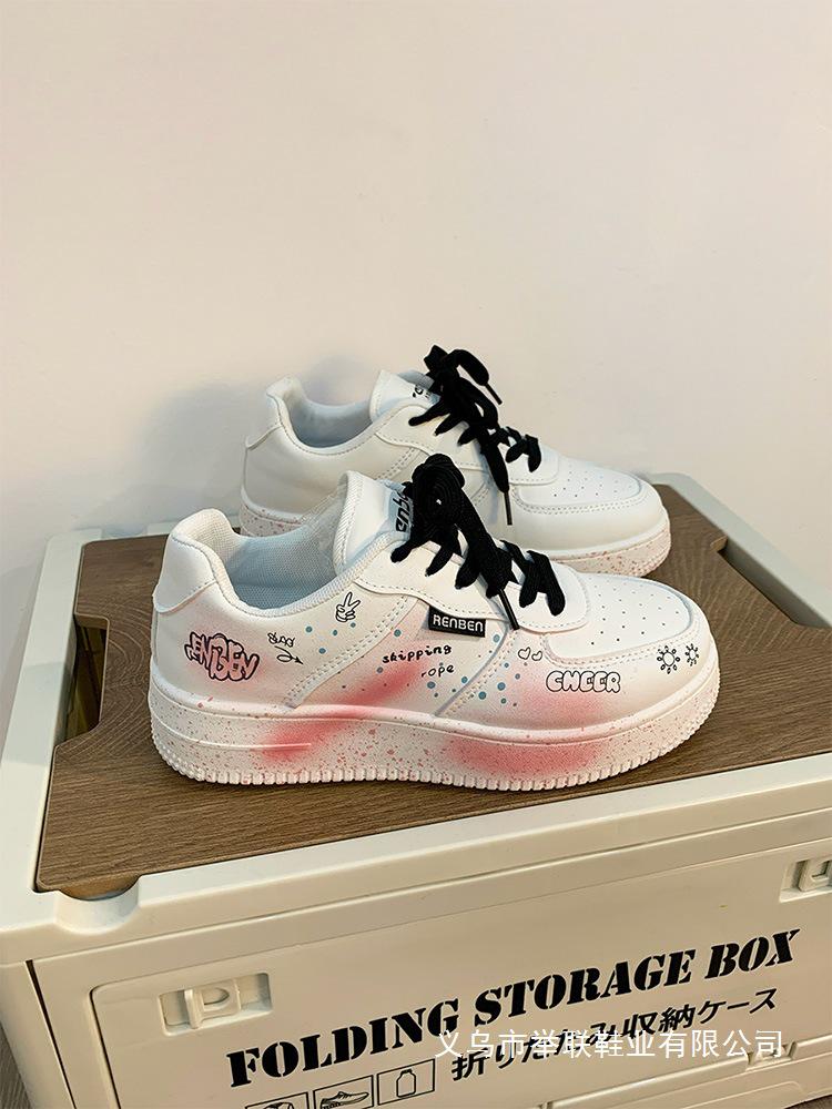 Men's Autumn 2025 Trendy Graffiti Skate Sneakers - Cool, Versatile, Casual Unisex White Shoes