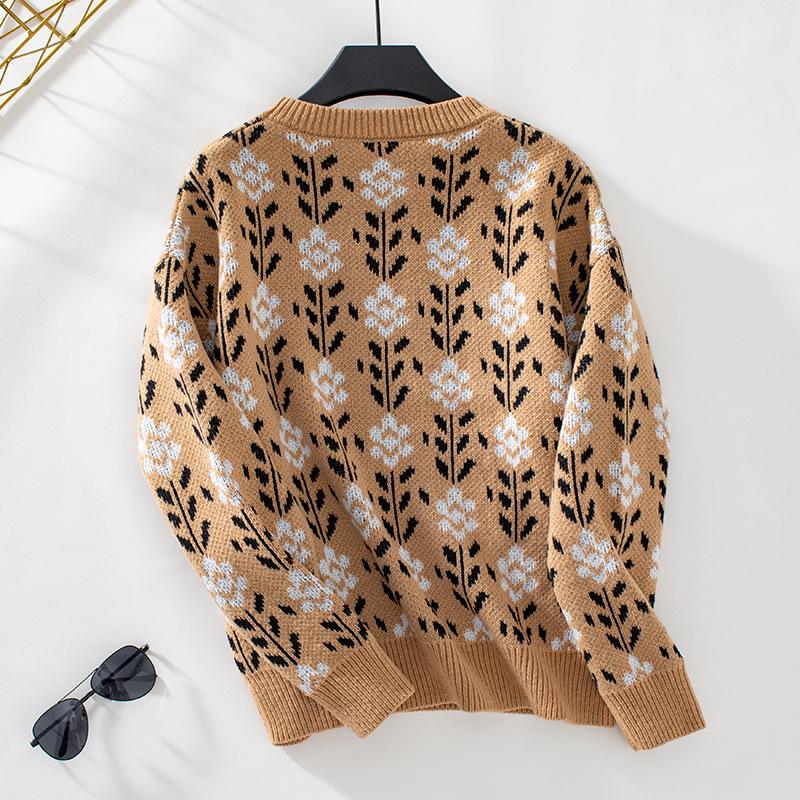 Women's Autumn/winter Knitwear Crewneck Loose Floral Knit Sweater