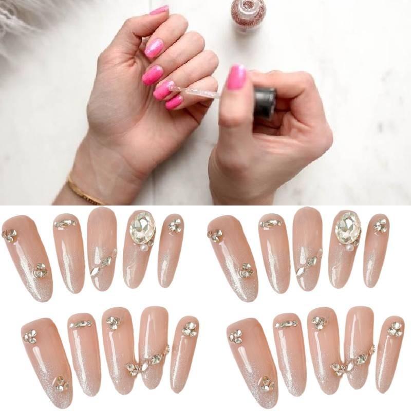 Neue handgefertigte mandelförmige Cat-Eye-Nagelkunst mit funkelnden Strasssteinen, abnehmbare künstliche Nagelaufkleber