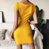 Sommer Kurzarm Sexy Kleid Frauen O Neck 2023 Casual Einfache Bodycon Kurze Kleider Mit Tasten Elegante Party Kleidung 26165