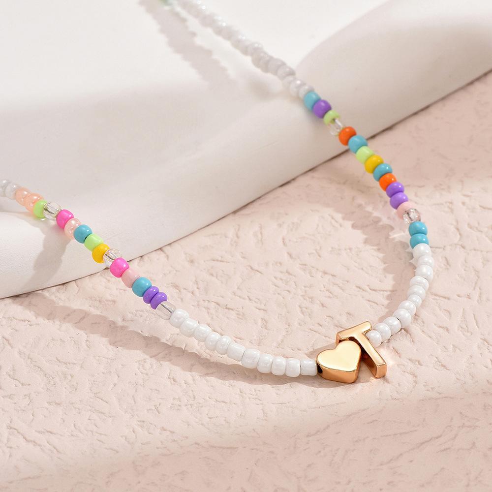 European and American Colored Rice Beads 26 Letter Beaded Necklace Creative Niche Neck Chain Collarbone Chain