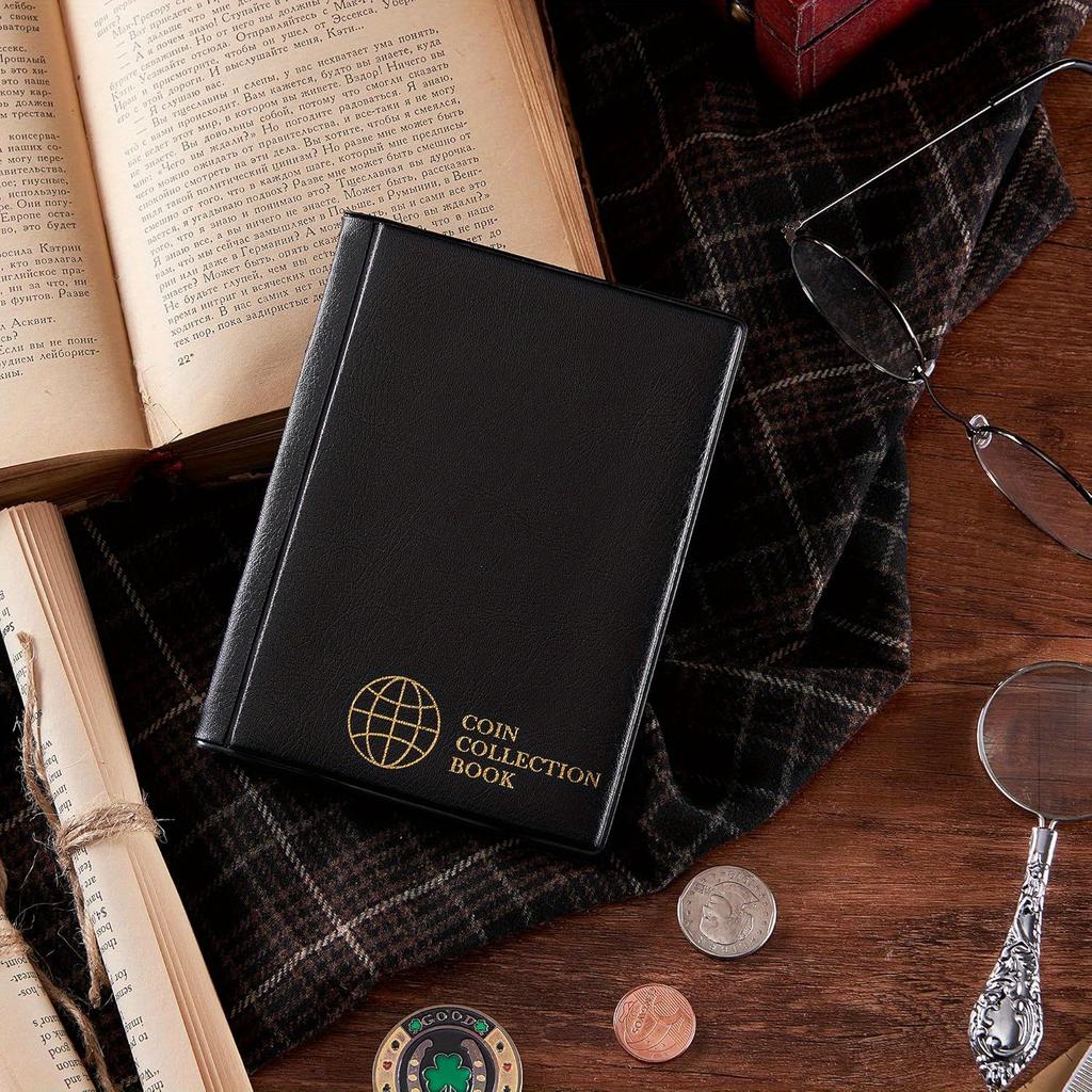 120-Pocket PVC Coin Collection Album with Clear Plastic Pages & Dark Blue Cover - Heavy-Duty Coin Holder Book