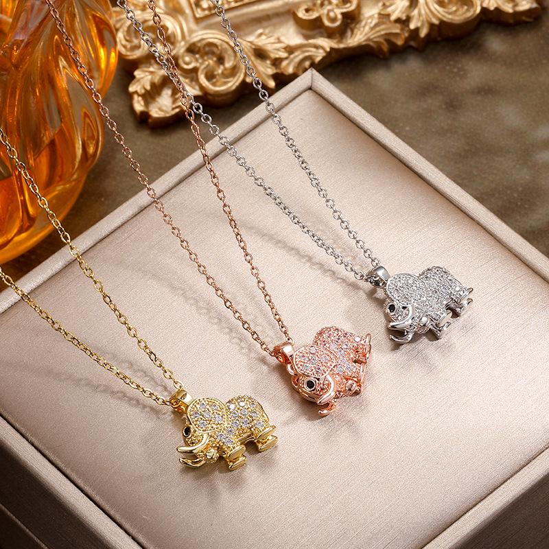 Exquisite Zircon Elephant Pendant Necklace - Women's Luxury Titanium Steel Clavicle Chain Jewelry