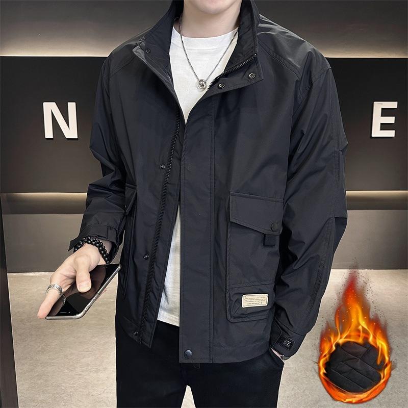 Jacket Men's Spring and Autumn New Loose Stand Collar Large Pocket Working Jacket Charge Men's Top