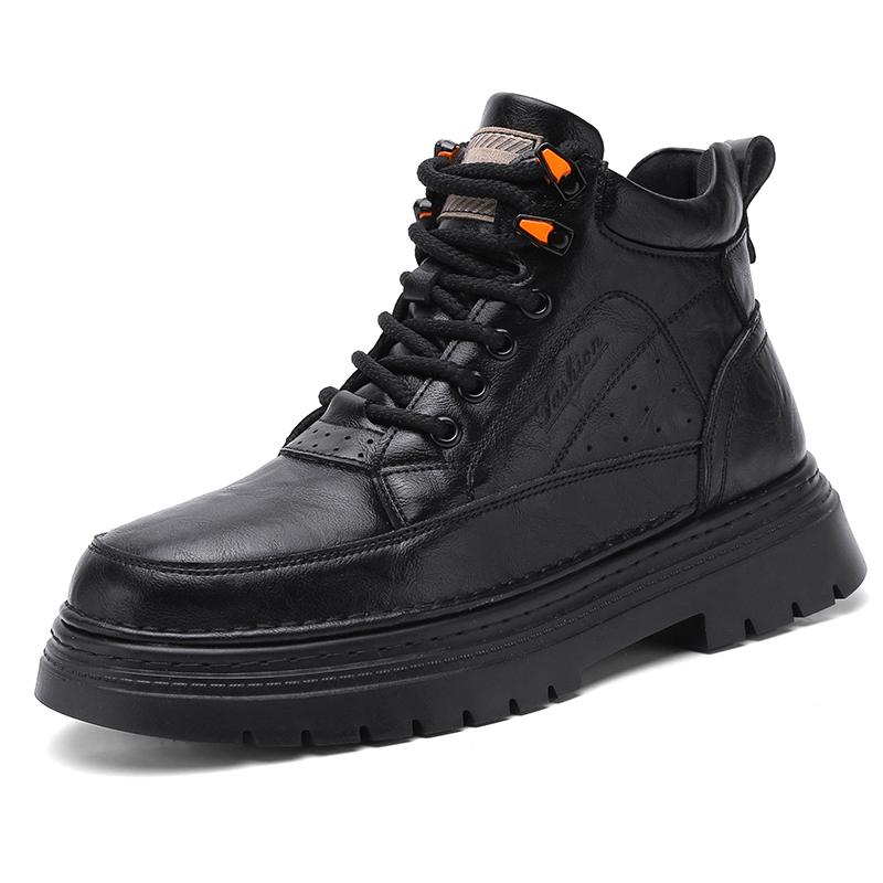 Fashion Casual leather men's boots Fashionable retro design style Leisure Business Party outdoor street walking thick soled Office shoes