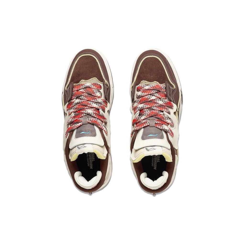 Li Ning We Wo Pro Wszechstronne Casualowe Lekkie Wygodne Amortyzujące Odporne na Ścieranie Niskie Buty Skate Męskie Trampki Brązowo-Żółte AECT045-1