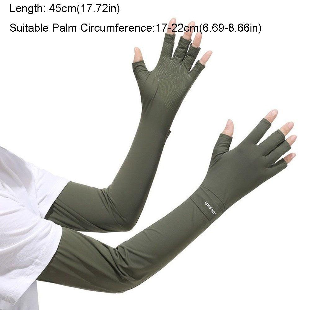 Fashion Solid Color Long Sleeve Sun Protection Non-slip Ice Silk Arm Sleeve Elastic Flip Sunscreen Sleeve Gloves Fishing