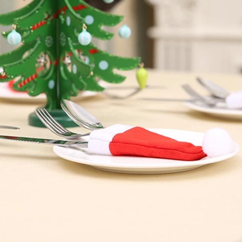 1/3/5/10/20/50/100PCS Christmas Decoration Tableware Holder Bag Christmas Hat Fork Knife Cutlery Bag Xmas Home Kitchen Decor Ornament Navidad New Year