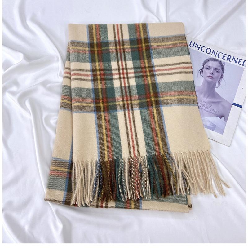 Plaid Scarf Women's Winter New Imitation Cashmere Fringed Shawl Retro Scarf Autumn And Winter Colorful Plaid Scarf, Fashion Warm Plaid Scarf for Women