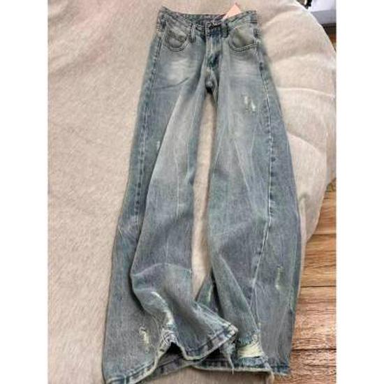 

Plus Size Retro Bow Tie Lace-Up Straight Leg Wide Jeans - Women s Slimming Loose Fit Medium синий