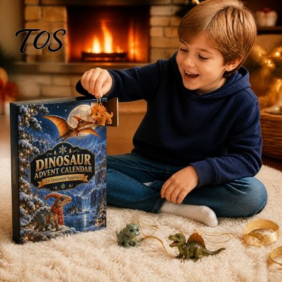 Odolná akrylová vánoční ozdoba 24denní dinosauří adventní kalendář 2026, Roztomilý 2D odpočítávací kalendář s krabičkami a figurkami, Sváteční dárky pro děti, Milence
