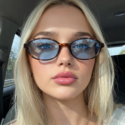 Fashion Oval Sunglasses Women Retro Small Frame Men Sunglasses Anti-Blue Light Glasses Outdoor Driving Leopard Print Sunglasses